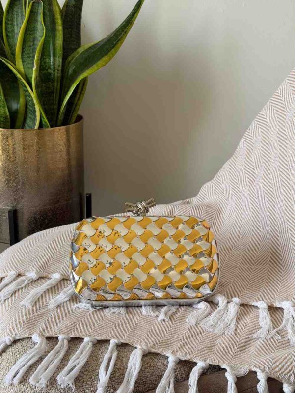 Bottega Veneta Knot Clutch Silver Gold
