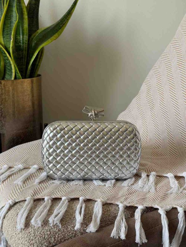 Bottega Veneta Knot Clutch Silver