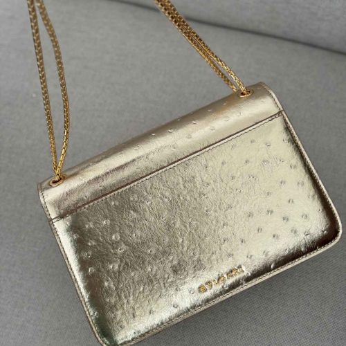 Bvlgari Serpenti Forever​ Gold Metallic Ostrich Leather Small Bag