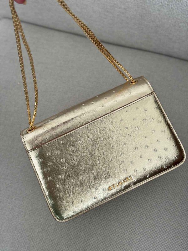 Bvlgari Serpenti Forever​ Gold Metallic Ostrich Leather Small Bag