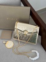 Bvlgari Serpenti Forever​ Gold Metallic Ostrich Leather Small Bag