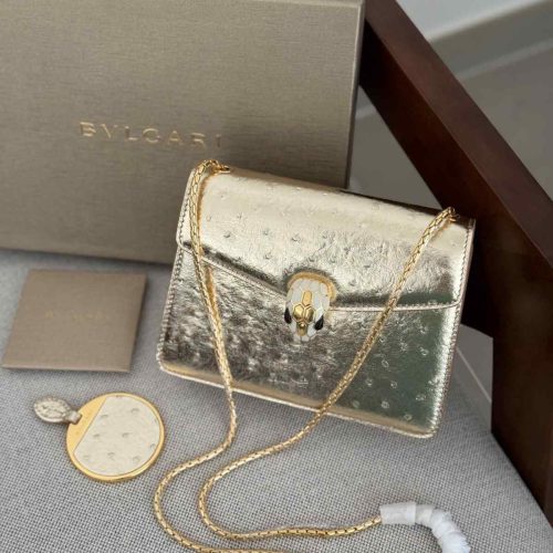 Bvlgari Serpenti Forever​ Gold Metallic Ostrich Leather Small Bag