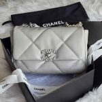 Chanel 19 Medium Grey Quilted Lambskin Leather Flap Shoulder Bag