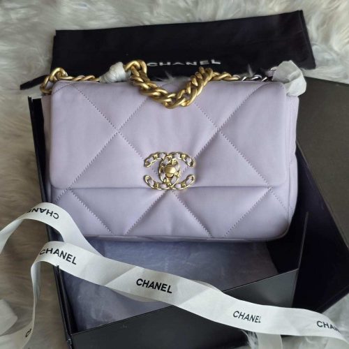 Chanel 19 Medium Light Purple Quilted Lambskin Leather Flap Bag