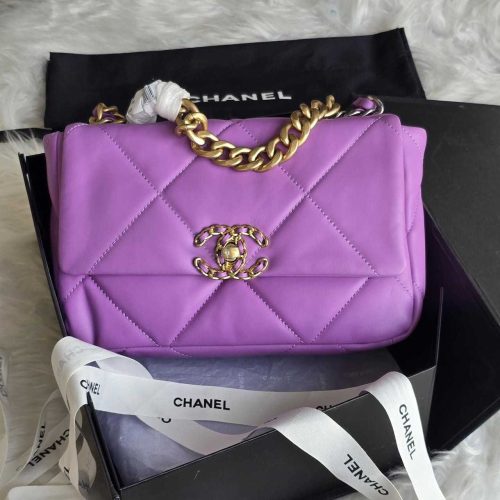 Chanel 19 Medium Purple Quilted Lambskin Leather Bag