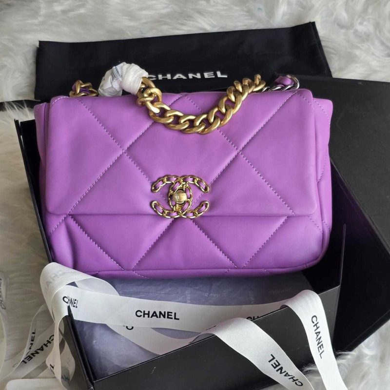 Chanel 19 Medium Purple Quilted Lambskin Leather Bag