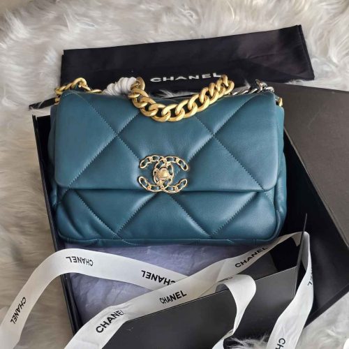 Chanel 19 Medium Turquoise Blue Leather Bag