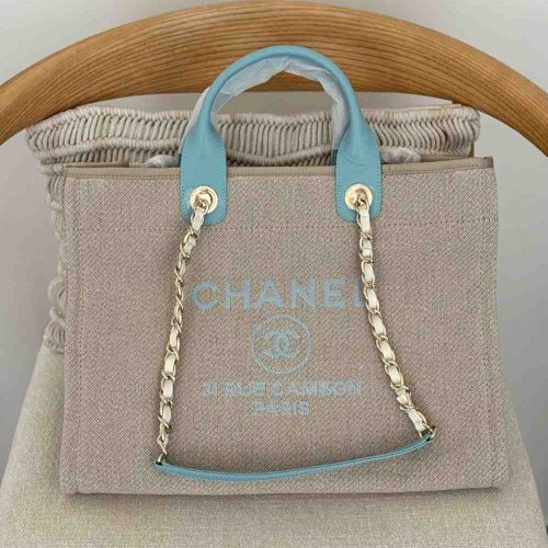 Chanel Deauville Tote Beige Denim Canvas Medium