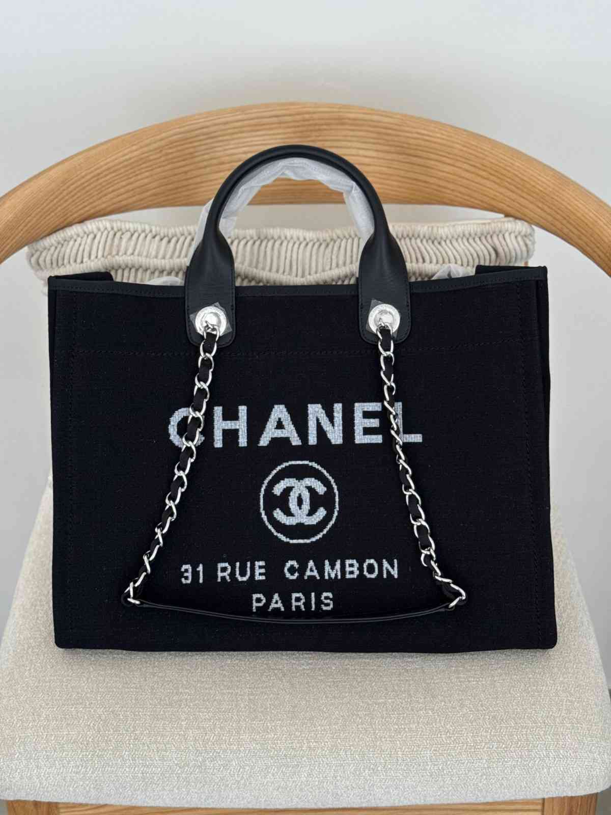Chanel Deauville Tote Black Canvas Medium Chanel Deauville Tote Black Canvas Medium