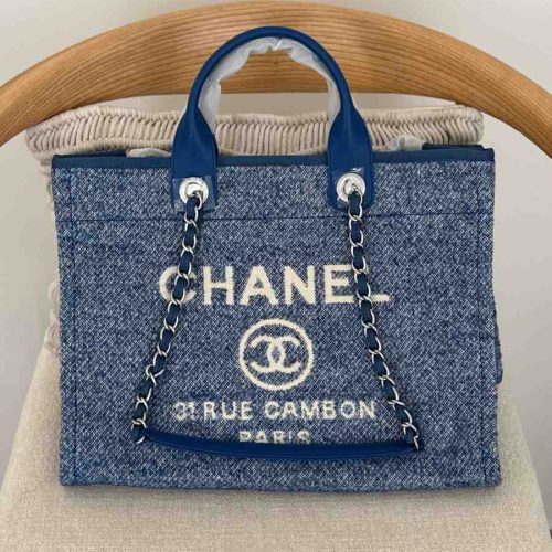 Chanel Deauville Tote Blue Denim Canvas Medium