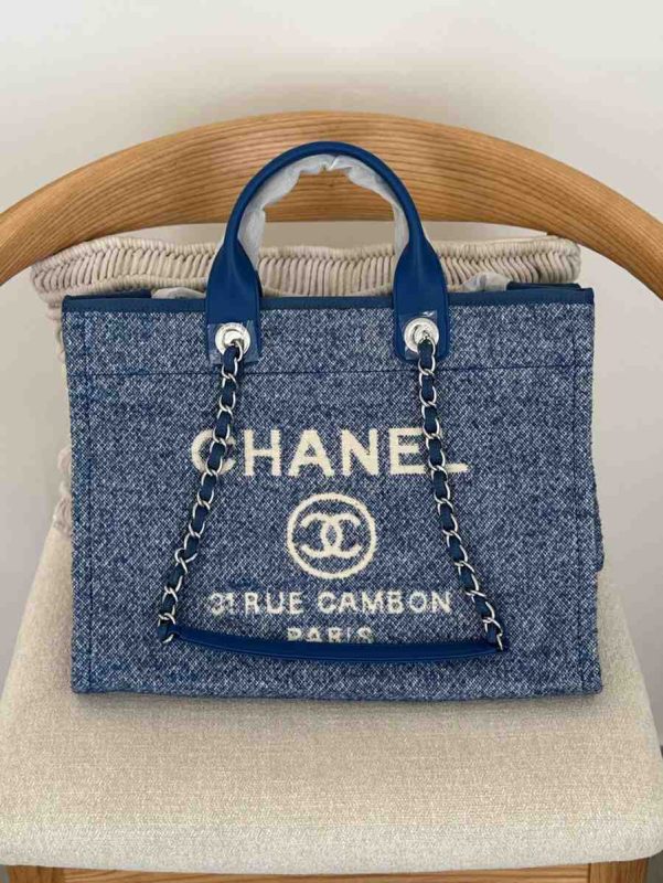 Chanel Deauville Tote Blue Denim Canvas Medium