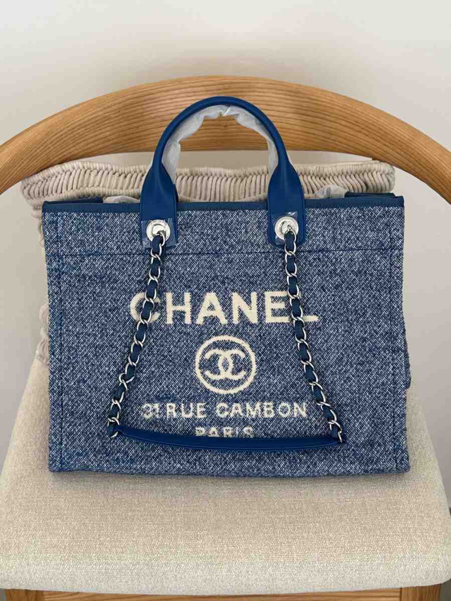 Chanel Deauville Tote Blue Denim Canvas Medium Chanel Deauville Tote Blue Denim Canvas Medium