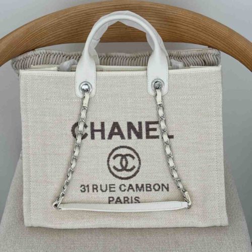 Chanel Deauville Tote Ecru White Canvas Medium