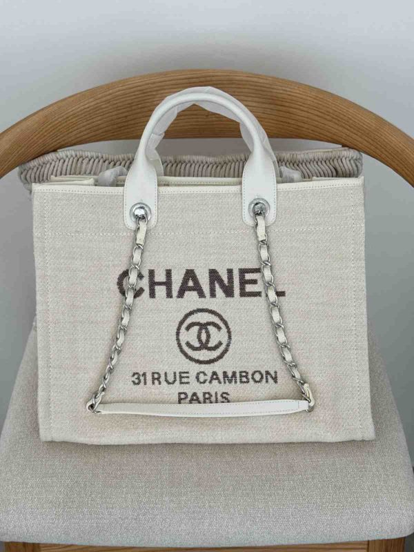 Chanel Deauville Tote Ecru White Canvas Medium