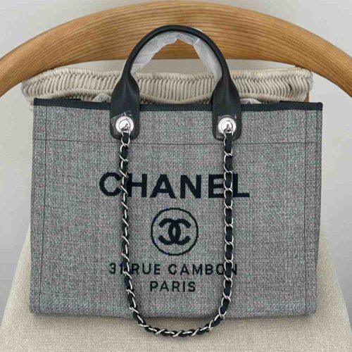 Chanel Deauville Tote Grey Canvas Medium