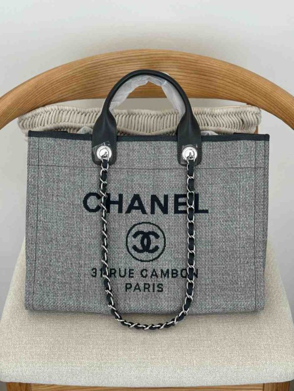 Chanel Deauville Tote Grey Canvas Medium