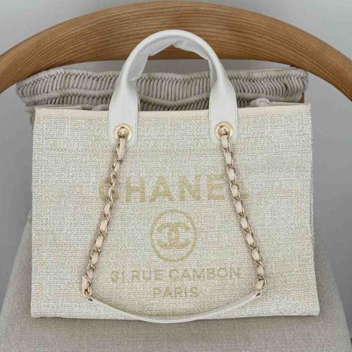 Chanel Deauville Tote Light Beige Canvas Medium