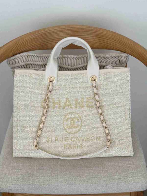 Chanel Deauville Tote Light Beige Canvas Medium