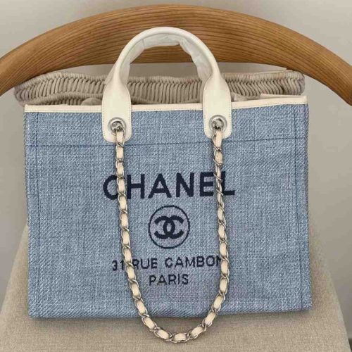Chanel Deauville Tote Medium Light Blue Denim Canvas