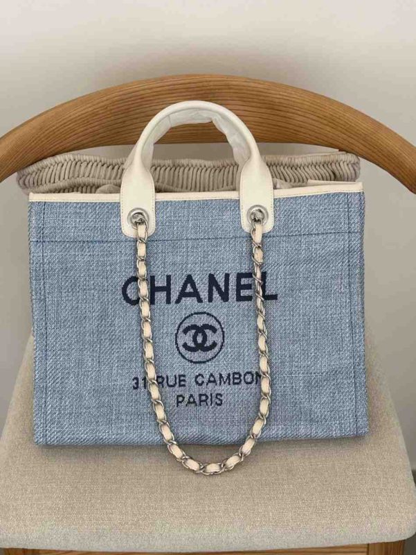 Chanel Deauville Tote Medium Light Blue Denim Canvas