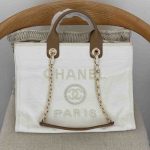 Chanel Deauville Tote Medium Ecru Beige Pearl Embellished