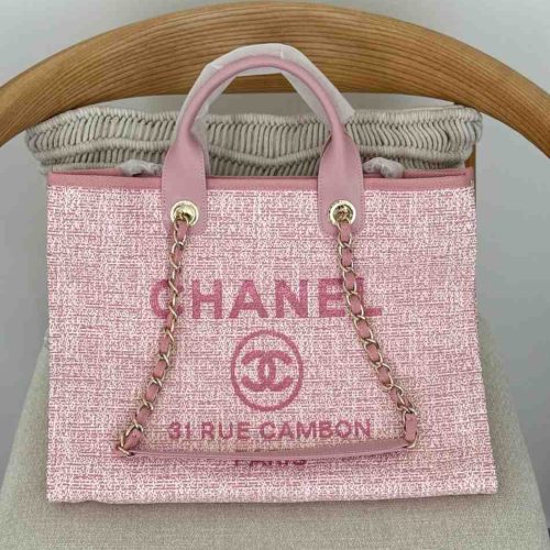 Chanel Deauville Tote Canvas Pink Medium