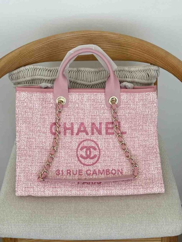 Chanel Deauville Tote Canvas Pink Medium