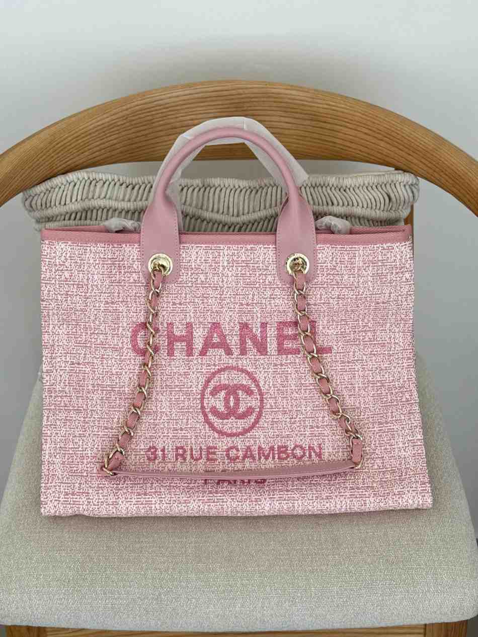 Chanel Deauville Tote Canvas Pink Medium Chanel Deauville Tote Canvas Pink Medium