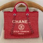 Chanel Deauville Tote Medium Red Canvas