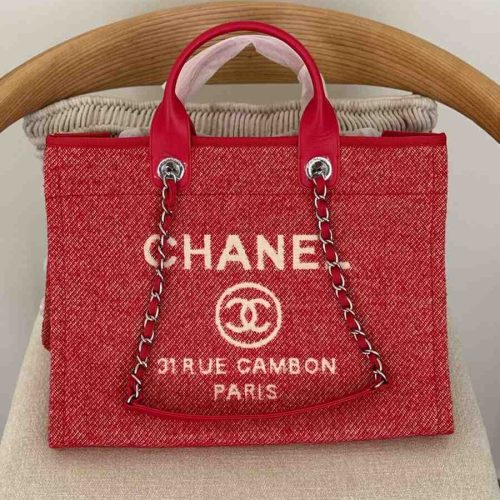 Chanel Deauville Tote Medium Red Canvas