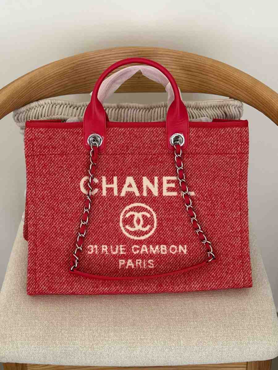 Chanel Deauville Tote Medium Red Canvas Chanel Deauville Tote Medium Red Canvas