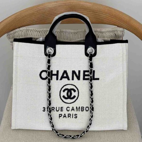 Chanel Deauville Tote White Canvas Medium
