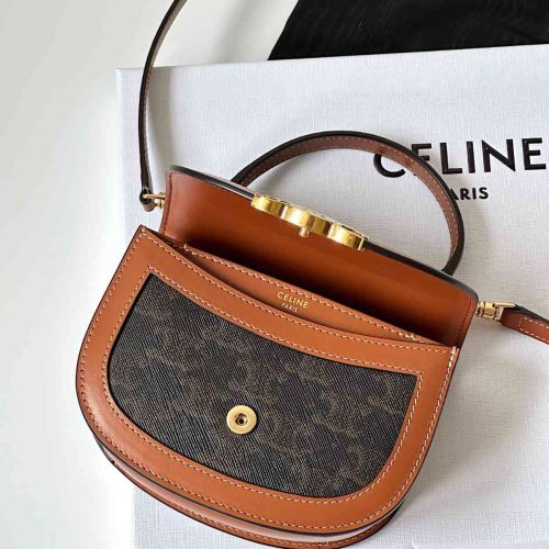Celine Mini Besace Clea Bag Triomphe Canvas And Tan