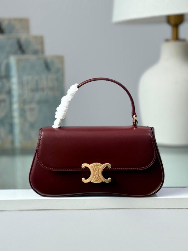 Celine Handbag Teen Lola Burgundy Calfskin