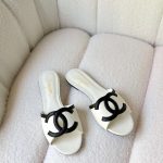 Chanel 26S Interlocking CC Logo Black & White Leather Flat Sandals