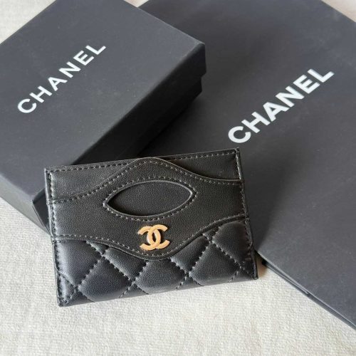 Chanel 31 Card Holder Black Lambskin Leather GHW