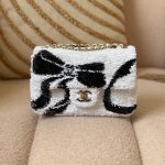 Chanel Black And White Sequin Ribbon Bow Mini Flap Bag