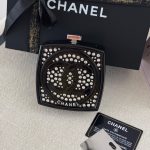 Chanel Black Crystals Embellished Makeup Compact Minaudiere Box Bag