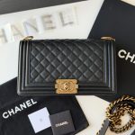 Chanel Black Quilted Caviar Gold Hardware Medium Boy Bag