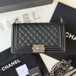 Chanel Black Quilted Caviar Ruthenium hardware Medium Boy Bag