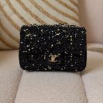 Chanel Black Sequins and Imitation Pearls Mini Rectangular Classic Flap Bag