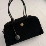 Chanel Black Suede Calfskin Large Perfect Bowling Bag