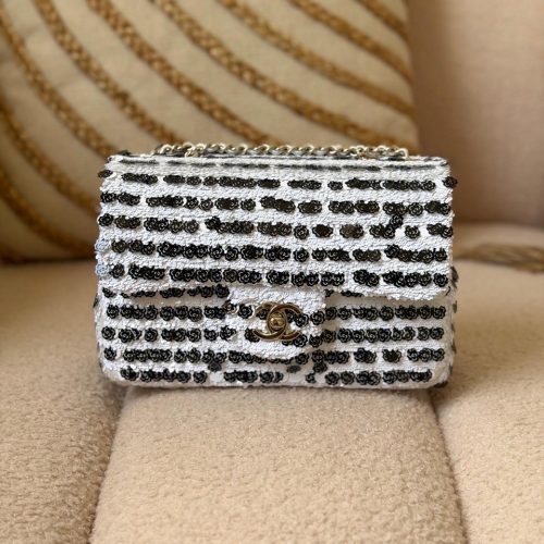Chanel Black White Sequin Classic Flap Bag