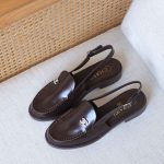 Chanel Burgundy Slingback Loafers In CC Crystal Logo