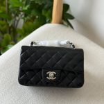 Chanel Classic Mini Flap Bag 20CM Black Lambskin Leather Silver Hardware