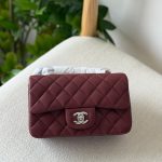 Chanel Classic Mini Flap Bag 20CM Burgundy Caviar Leather Silver Hardware
