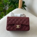 Chanel Classic Mini Flap Bag 20CM Burgundy Quilted Caviar Leather Gold Hardware