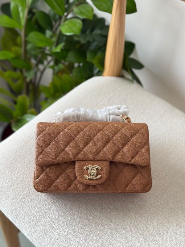 Chanel Dark Beige Caviar Mini Flap Bag