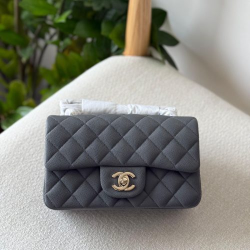 Chanel Dark Grey Lambskin Mini Flap Bag SHW
