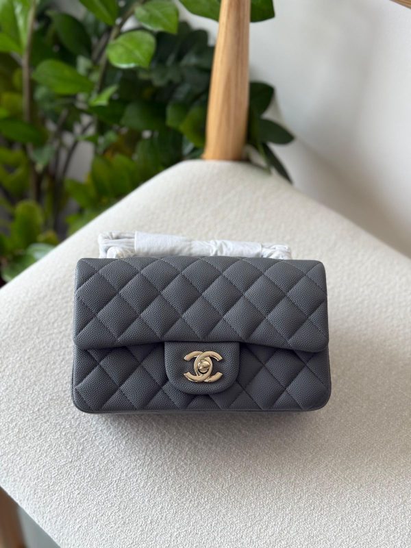 Chanel Dark Grey Lambskin Mini Flap Bag SHW